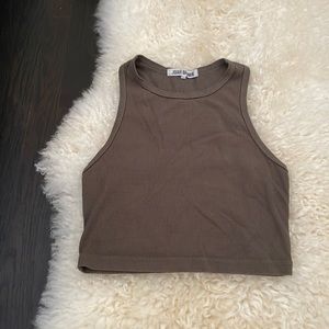 Joan Brown olive green crop spaghetti tank top